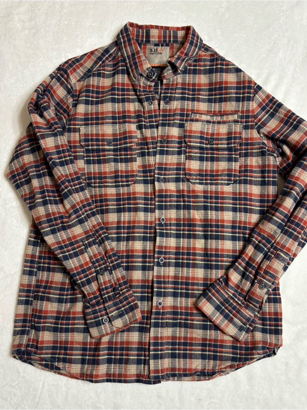 5.11 Tactical Men’s Rust Red, Navy & Cream Plaid Button-Down Shirt